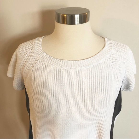 Kenneth Cole Blouse Women Sweater Short Sleeve Faux Leather White Extra Small - Picture 5 of 7